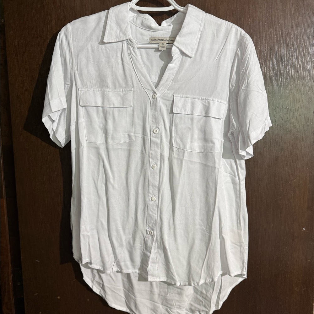 White Short Sleeve Blouse with Relaxed Fit
